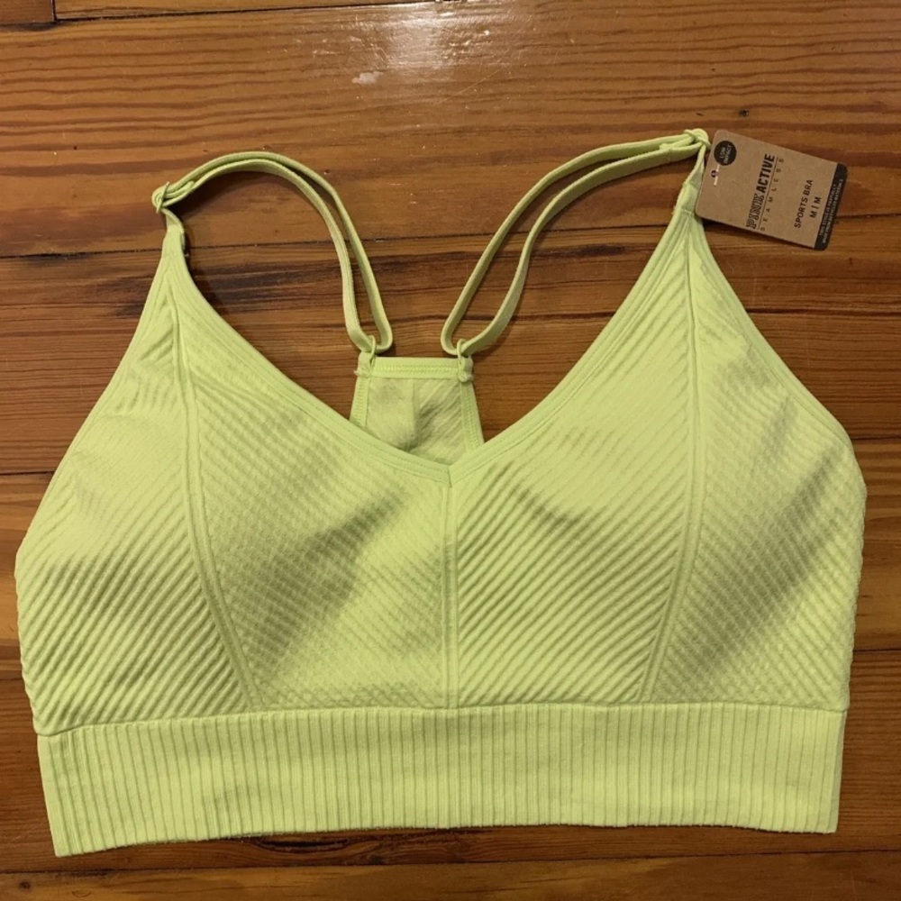 NWT Victoria Secret PINK Neon Yellow Sports Bra Seamless Size Medium